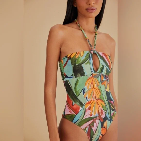 FARM RIO Banana Foliage One Piece Swimsuit - Picture 2 of 10
